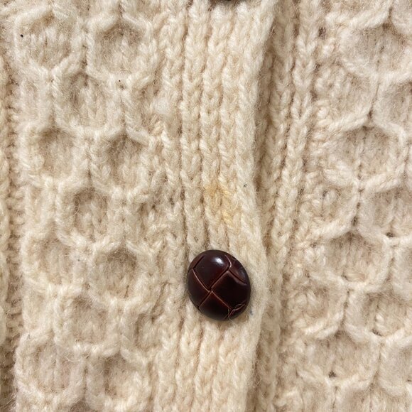 Vintage Irish Wool Fisherman Cardigan Cream Cable Knit Sweater - Picture 3 of 15